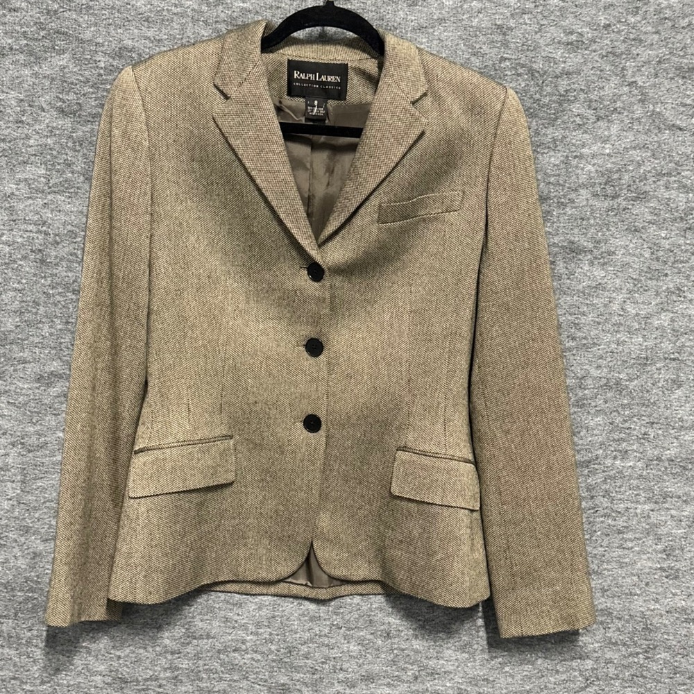 Ralph Lauren Collection Classics Blazer Women 8 Tan Silk Blend 3-Button Vintage